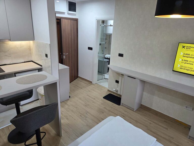 Apartman 30 – pregled sobe, kuhinje i kupatila